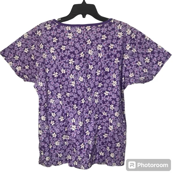 Dickies Floral Two Pocket Elastic Lilac Multicolor Scrub Top Size Medium‎ - Image 8