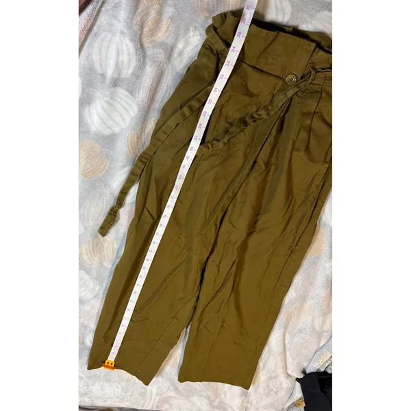 Zara Basic Women Paperbag Ankle Pants Size Small Wide Leg‎ Dark KHAKI Brown Y2K - Image 7