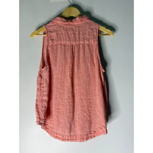 MAEVE ANTHROPOLOGIE Coral Linen Cotton Button Down Sleeveless Top size‎ 14 - Image 2