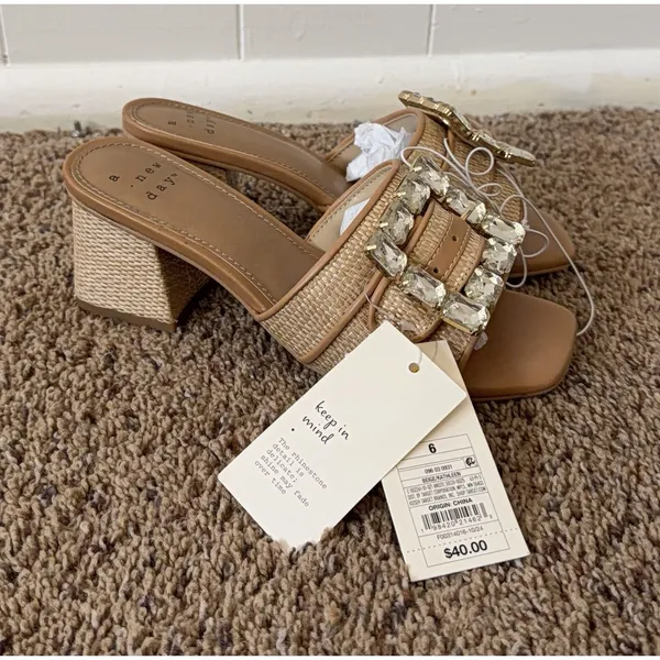 NWT Women's Kathleen Raffia Buckle Block Heels - A New Day 6 - Image 2