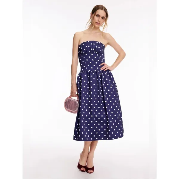 SELF-PORTRAIT Polka Dot Satin Midi Dress UK10/US6 - Image 4