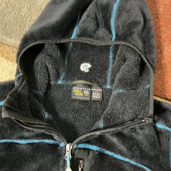 Mountain Hardwear Polartec Fleece Jacket Women L Black Blue Monkey Man Hoody Zip - Image 3