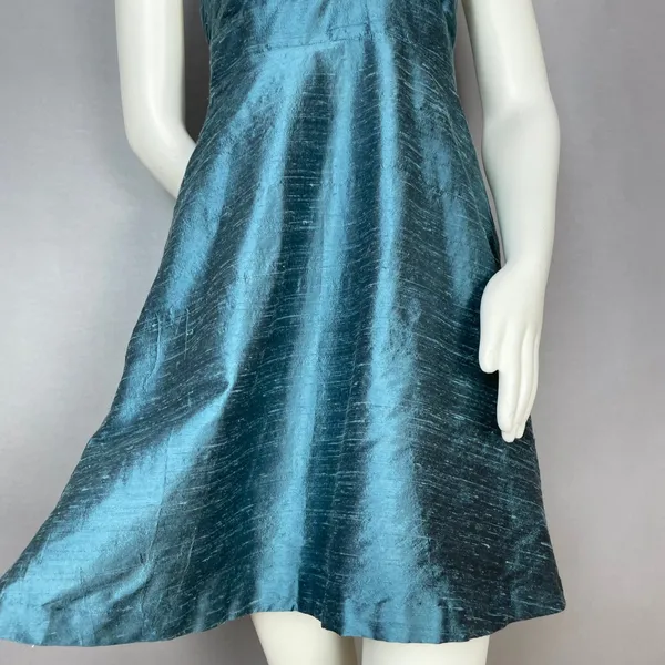 Lula‎ Kate Silk Dupioni Dress Teal Halter Neck Cocktail Size 8 Fit and Flare Zip - Image 5