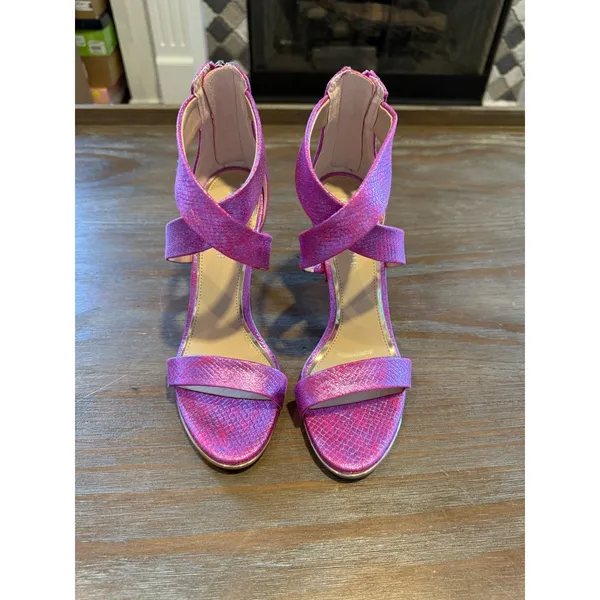 Kenneth Cole‎ Brooke Cross Metallic Purple Snake Heels 6.5 | Strappy Stiletto - Image 6
