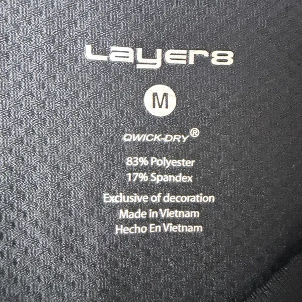 Layer 8 Power Performance Tee Womens Medium‎ Black Graphic Cardio Gym Shirt NEW - Image 6