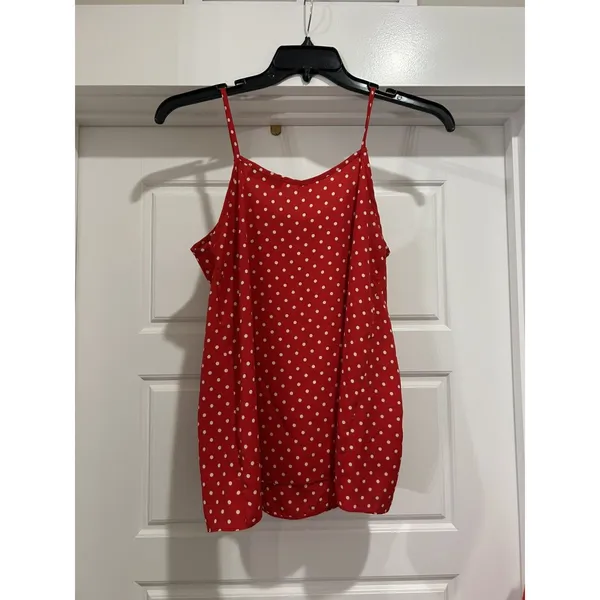 Red & White Polka Dot Spaghetti Strap Cami size Large Game Day Holiday Flirty - Image 4