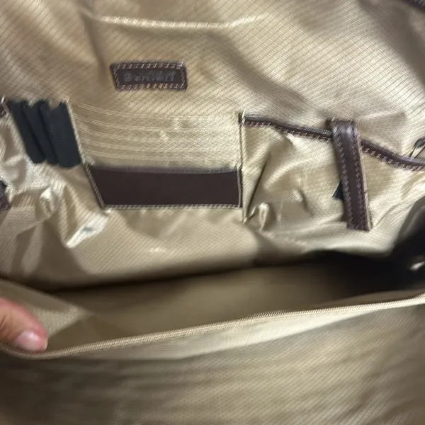 Buxton brown leather briefcase zip & snap pockets over shoulder vintage - Image 6