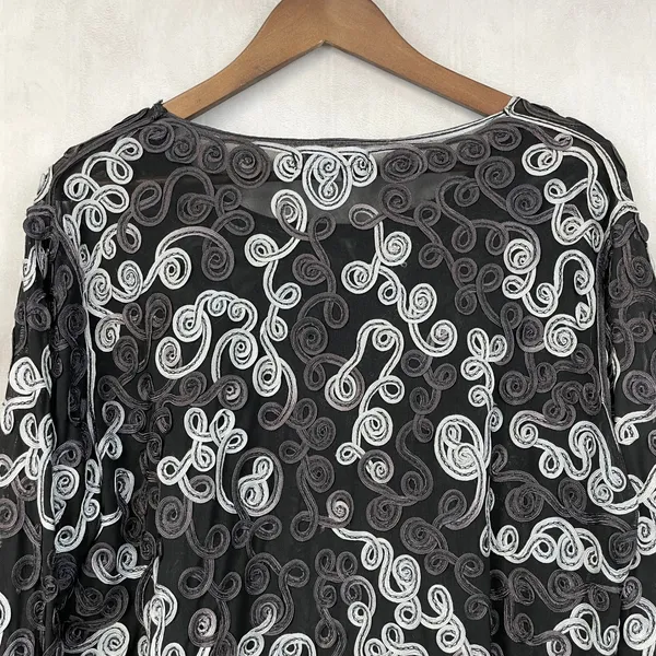 Jaguar Soutache Mesh Top‎ Women Large Swirl Sheer Statement Goth Eclectic Edgy - Image 4