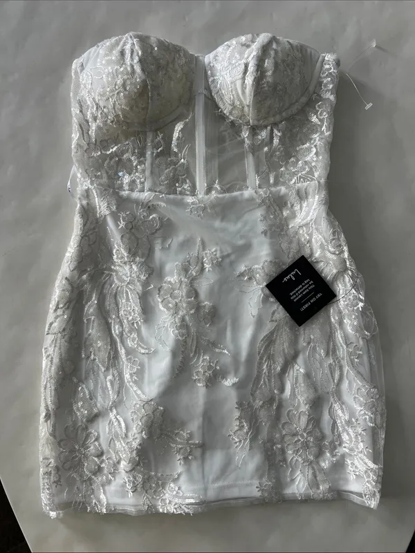 NWT Lulus White Embroidered Sequin Corset Style Party Bridal Mini Dress S $69 - Image 4