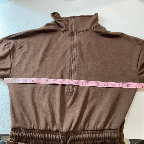 Francesca’s Small Brown Half Zip Jumpsuit Jogger Lounge Utility Romper - Image 5