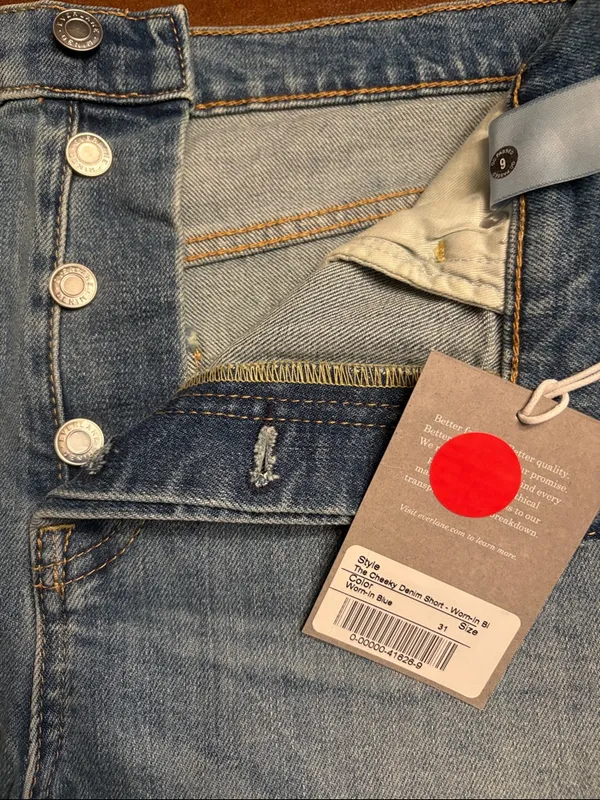 Everlane women’s The Cheeky Denim Short button fly in Worn -In Blue Size 31 NWT - Image 7