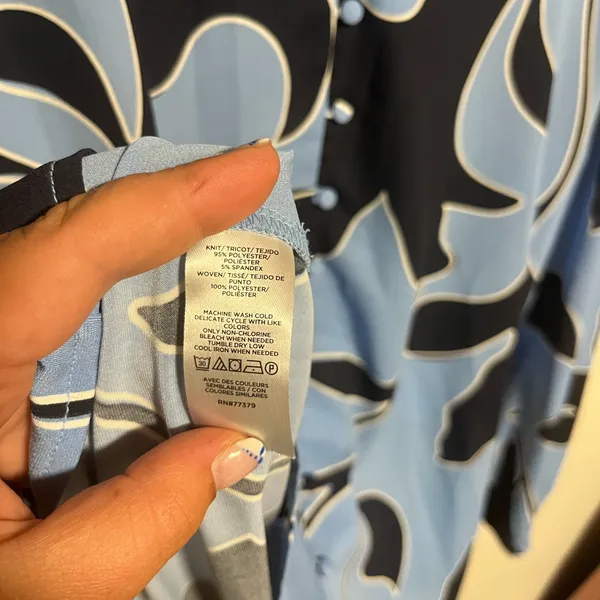 Ann Taylor Blue and Black Notched Collar Blouse - Image 3