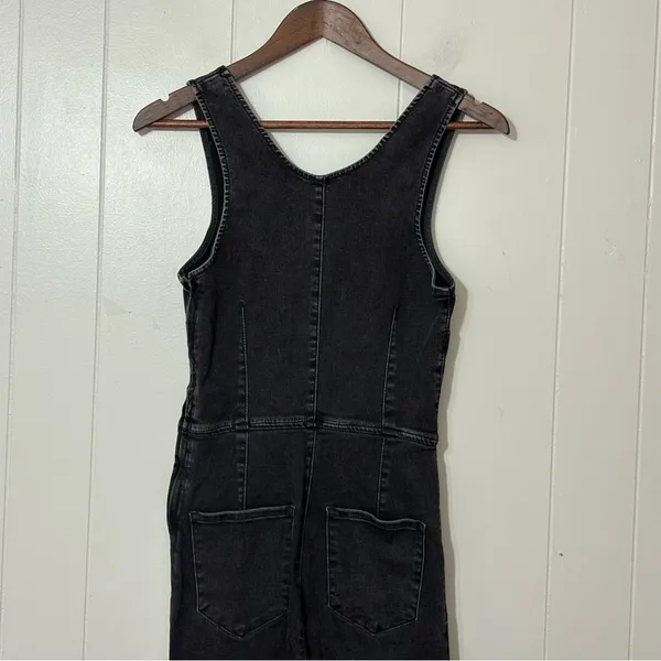 Free People Scarlet Black Denim Jumpsuit Women’s Size 2 Stretch Skinny Ankle Zip - Image 8