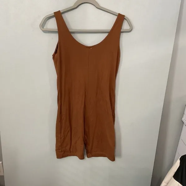 Poshdivah Women Romper Bodysuit Brown Solid Sleeveless Large - Image 3
