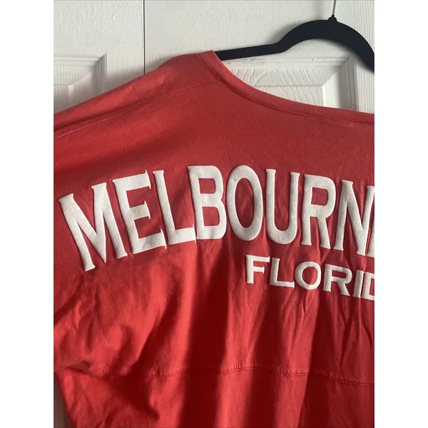 Spirit Jersey Melbourne Beach Florida Womens Size L Coral Pink Puff Print Cotton - Image 2