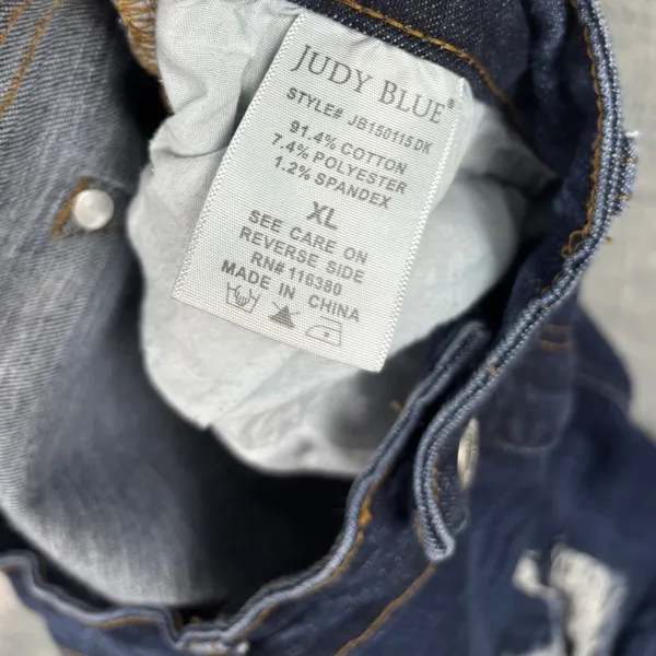 Judy Blue Distressed Denim Shorts Dark Wash Cuffed Bermuda XL - Image 8