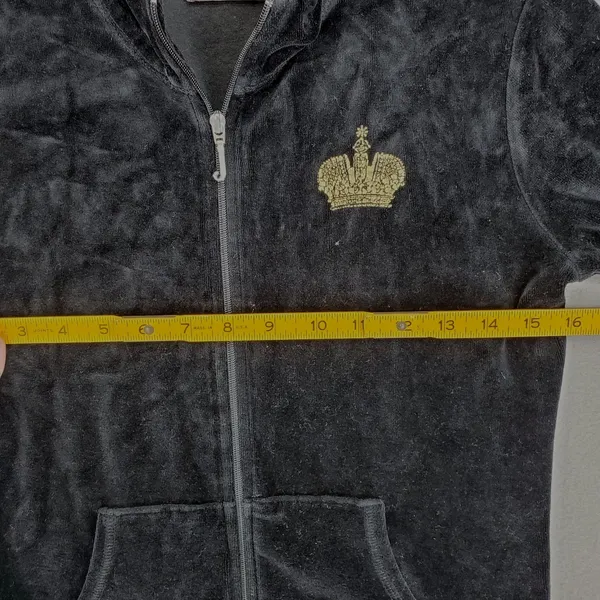 Vintage Y2K Juicy Couture Size M Black Velour Zip Track Jacket Big Logo Full Zip - Image 7