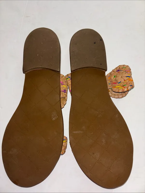 Jack Rogers Tan Leather Braided Slide Sandals with Multicolor Thread SIZE 8.5 - Image 6
