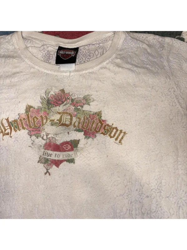 Vintage Y2K Harley-Davidson Floral “Live to Ride” Woman’s Medium Open Road Tee - Image 2