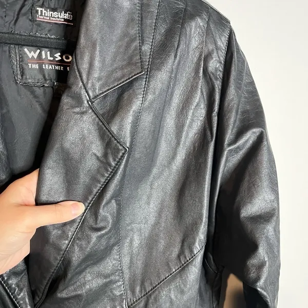Vintage Wilson’s Leather black long removable lined jacket - Image 3