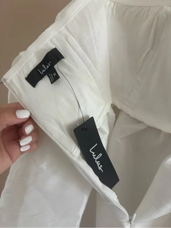 Lulus Sweet Vision White Taffeta Off-the-Shoulder Babydoll Mini Dress Medium - Image 8