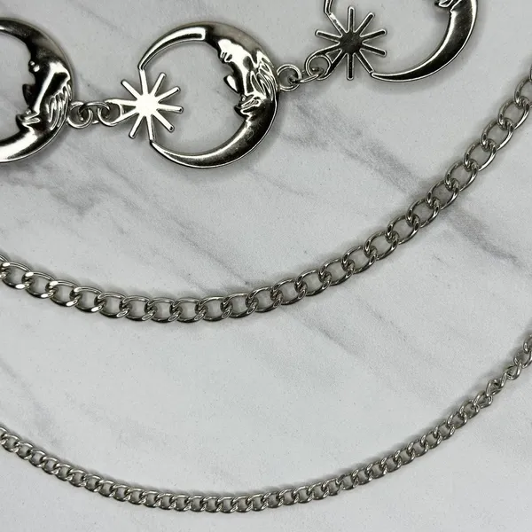 Draped Moon Star Silver Tone Chain Link Belt One Size (OS) ✨ - Image 5