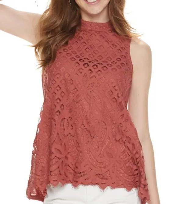 Rewind Juniors lace front tank top blouse clay large excellent dressy - Image 13