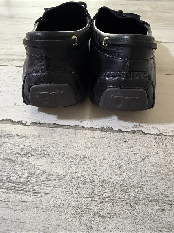 Tory Burch Black Leather Bow-Trim Driving Loafers with Gold Logo - Image 8
