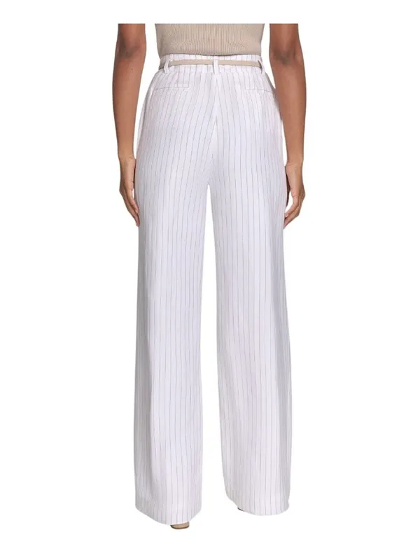 NEW Calvin Klein Pinstriped Pleated Linen Blend Lined Pants White / Khaki 16 - Image 10