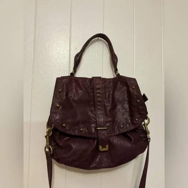 Rare MATT & NAT Vegan Burgundy Large Studded Crossbody Vintage Handbag Bag - Image 4