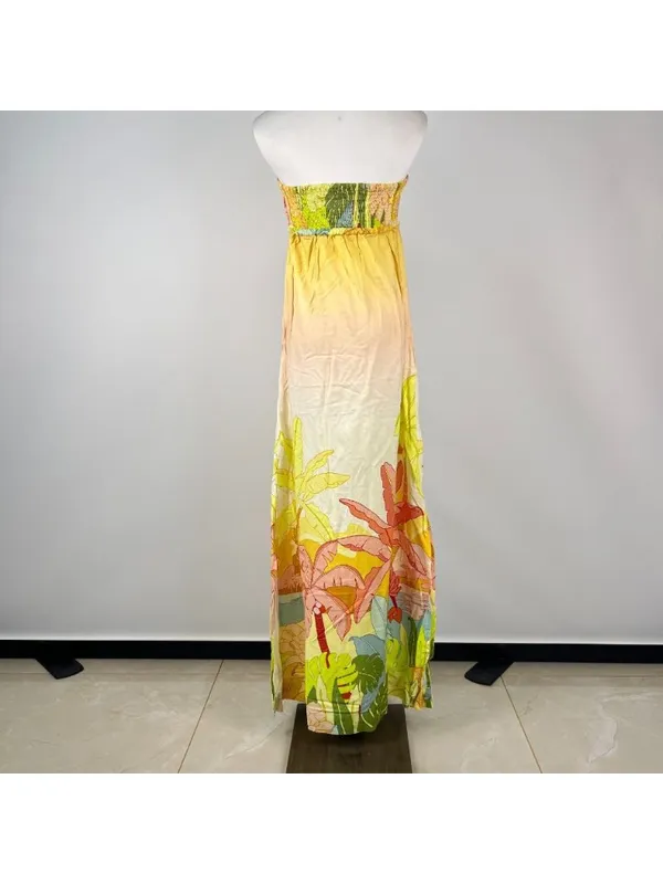 NWOT Farm Rio Linen Blend Floral Strapless Maxi Dress Size XL Hawaiian Tropical - Image 5