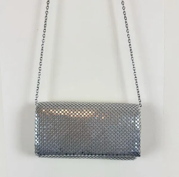 Jessica McClintock Silver Mesh Evening Bag Chain Strap Clutch - Image 10