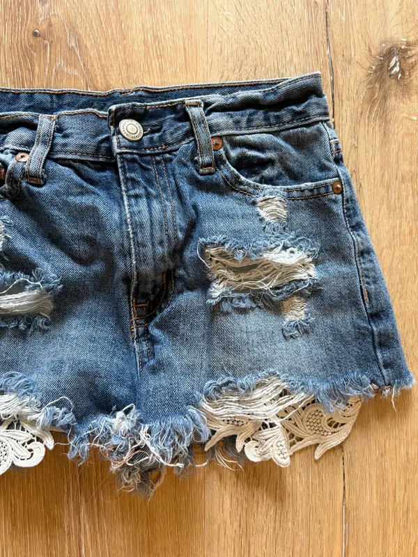 Aeropostale Distressed Festival Jean Shorts with Lace Trim - Image 3