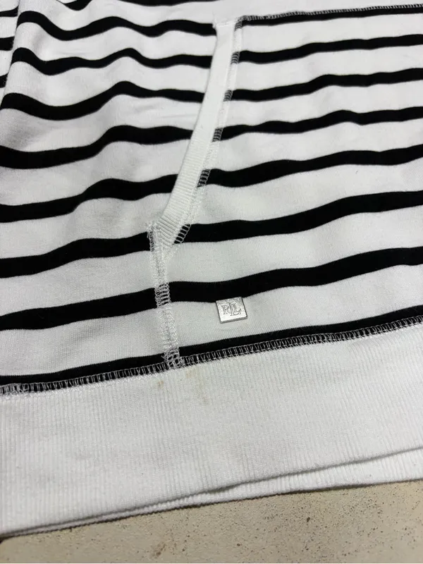 Lauren Ralph Lauren Striped Black & White funnel neck Pullover Sweatshirt large - Image 10
