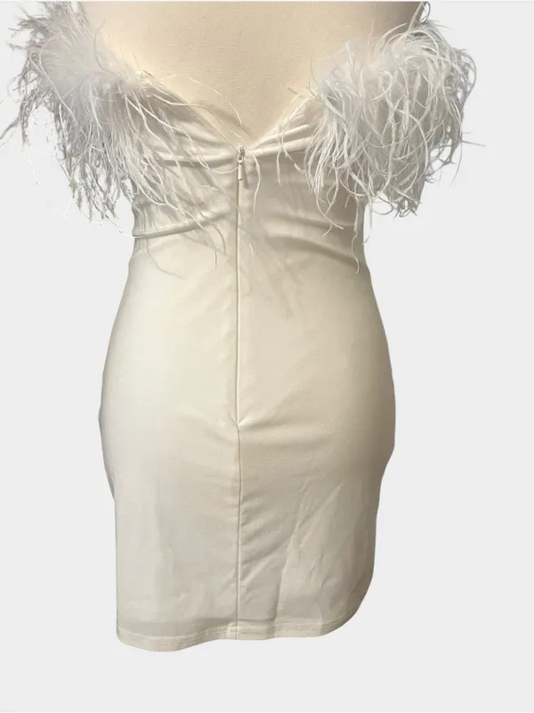 Alyce Paris 4524 White Feather Strapless Bodycon Mini Dress Size 00 Bridal Party - Image 7