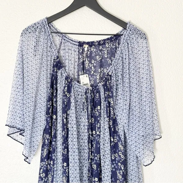 Free People Because I Love You Floral Sheer Babydoll Flowy Tunic Top Boho XS NEW - Image 4