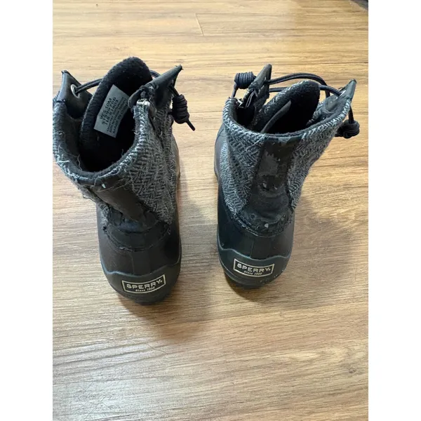 Sperry Saltwater Herringbone Wool Duck Boots Black Grey STS99766 Womens 10M - Image 4