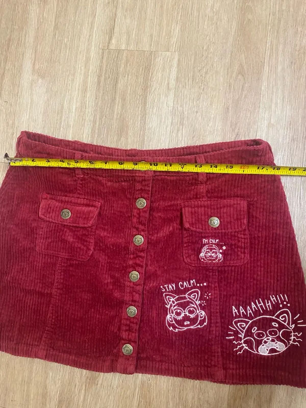 Disney Burgundy Corduroy Button-Front Mini Skirt with Cat Graphics - Image 5