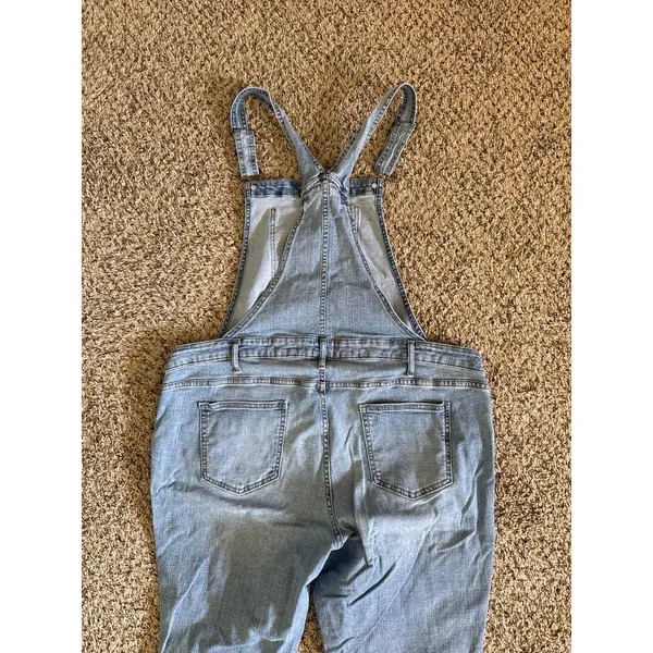 a.glow‎ Maternity Women's Blue Distressed Jean Overalls Size XL - Image 8