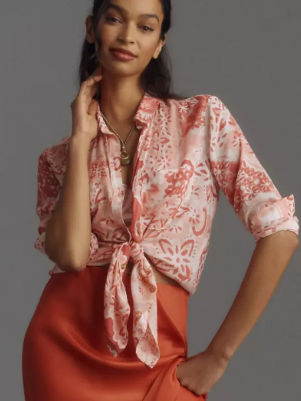 Pilcro Anthropologie Romy Relaxed Buttondown blouse size medium printed boho - Image 3