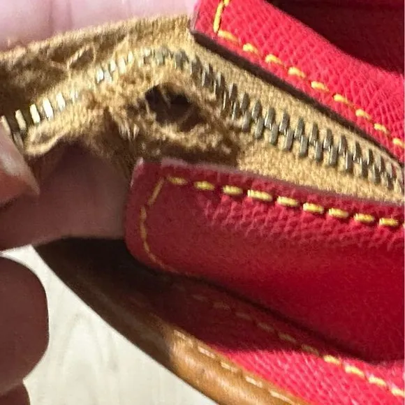 Dooney & Bourke 1975 Ruby Red Pebbled Shoulder Bag Bring‎ Leather Straps Trim - Image 6