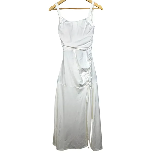NWOT Halara White Ruched Lace Up Open Back Bodycon Pencil Maxi Dress Size M - Image 9