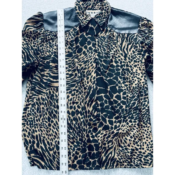 Vintage 80s Animal Print Women's Size 7/8 Blouse Top Shirt - Faux Leather Retro - Image 5