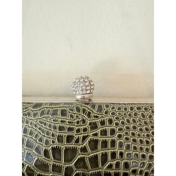 Mod Clutch Bag Women's Green Detachable Strap Clasp Closure Crocodile Embossed - Image 4