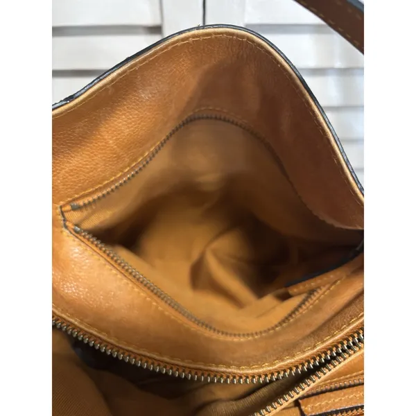C & C California Leather Bag‎ Satchel Camel Double Strap Zip Brown - Image 7