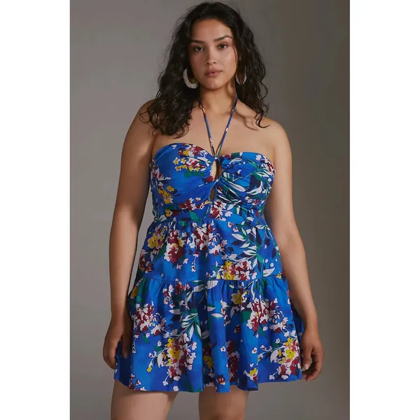 Anthropologie Emily Halter Mini Dress Womens S Blue Floral Tiered Romantic - Image 3