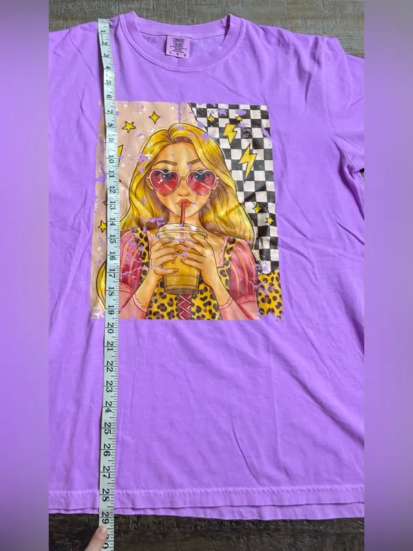 Comfort Colors Neon Violet Short Sleeve Tee with Pop Art Princess Coffee Graphic - Image 6