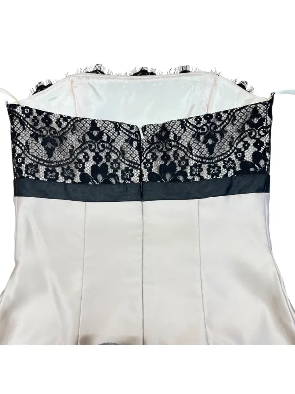 Scott McClintock Vintage 90s Lace Satin Cocktail Dress Champagne Black Size 8 - Image 4