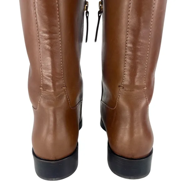 Tory Burch Riding Logo Embossed Leather Knee‎ High Boots Brown 10.5 - Image 9