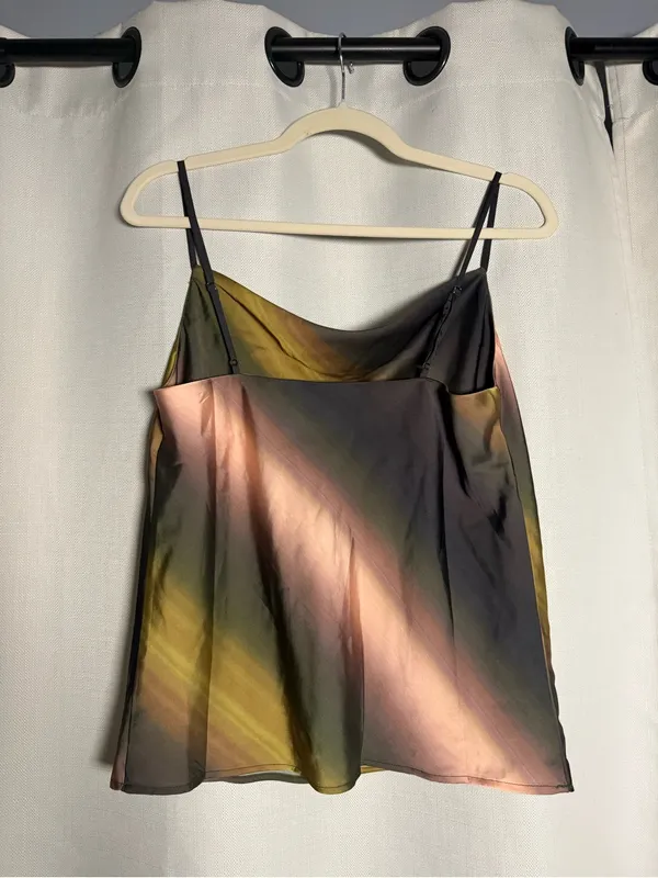 Jason Wu Satin Printed Green Cowl Neck Camo Blouse Size Small - Image 4